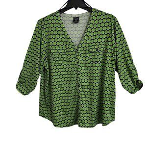 George Green & Blue Polka Dot Womens 3/4 Sleeve Button Up Blouse SZ 22W-24W